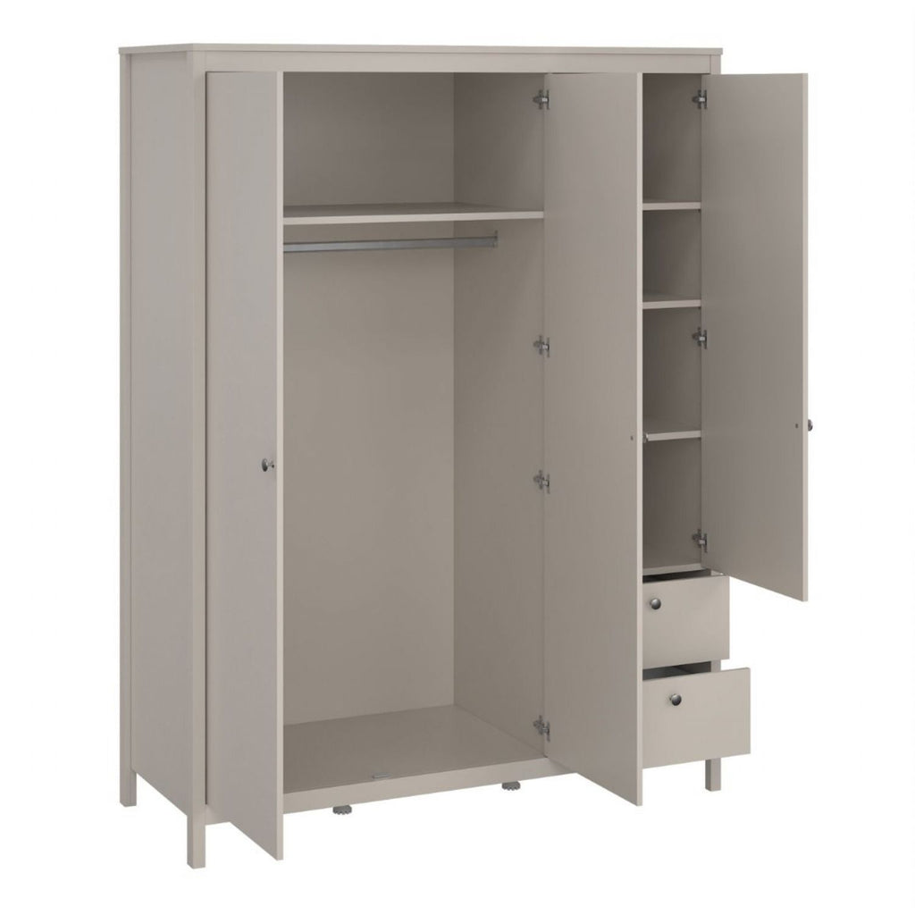 Madrid Wardrobe with 2 Doors + 1 Mirror Door + 2 Drawers in Cashmere