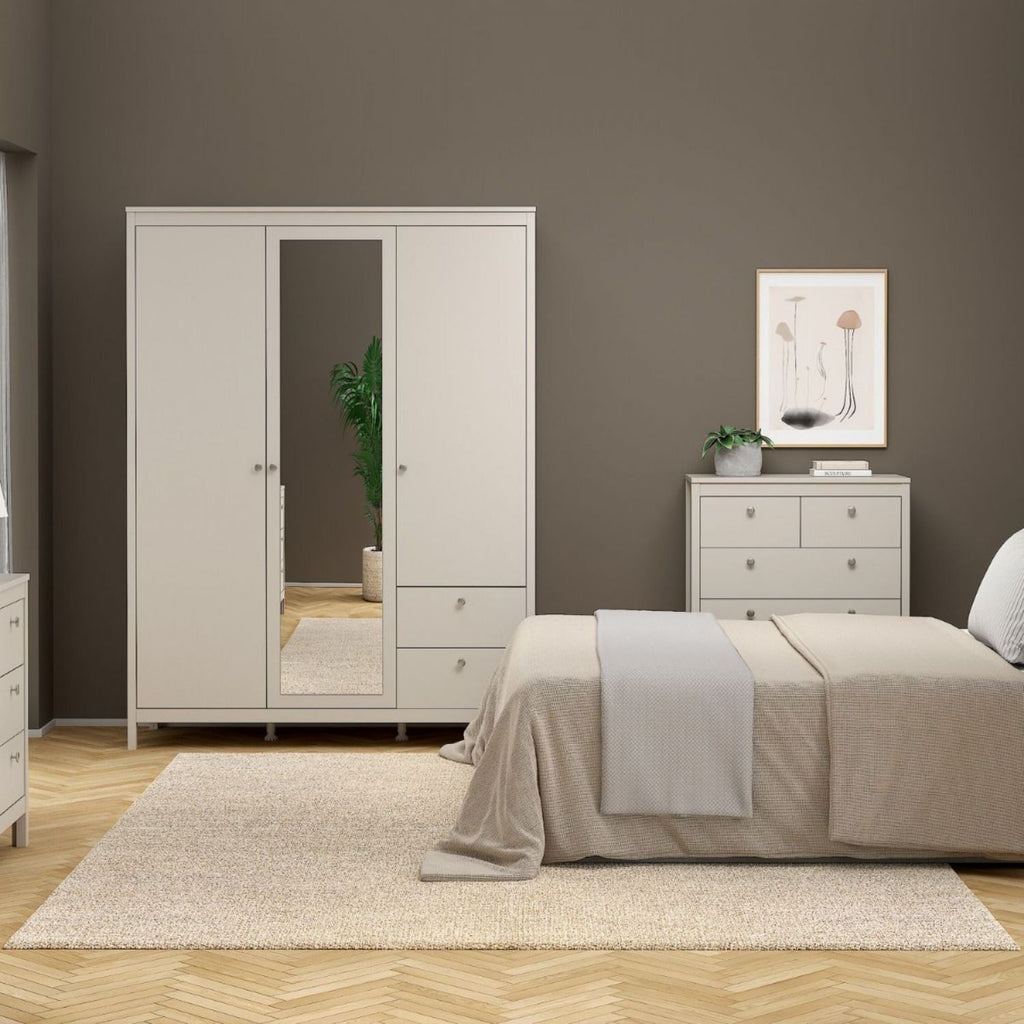 Madrid Wardrobe with 2 Doors + 1 Mirror Door + 2 Drawers in Cashmere