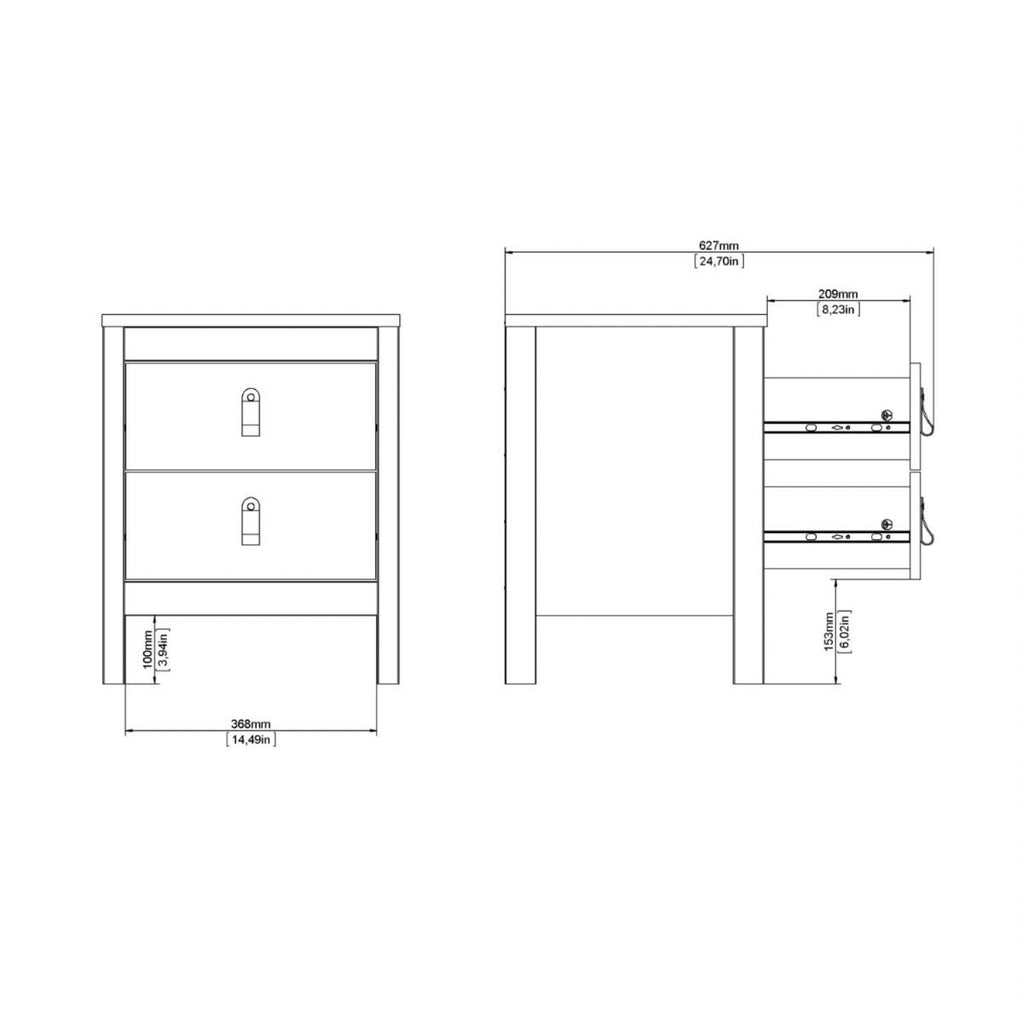 Bedside Table 2 drawers in White