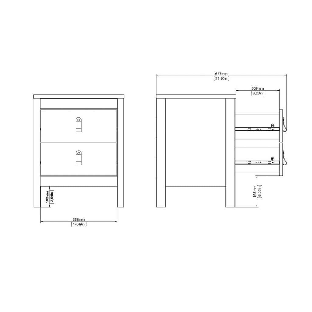 Finish Simple 2 Drawer Bedside Table