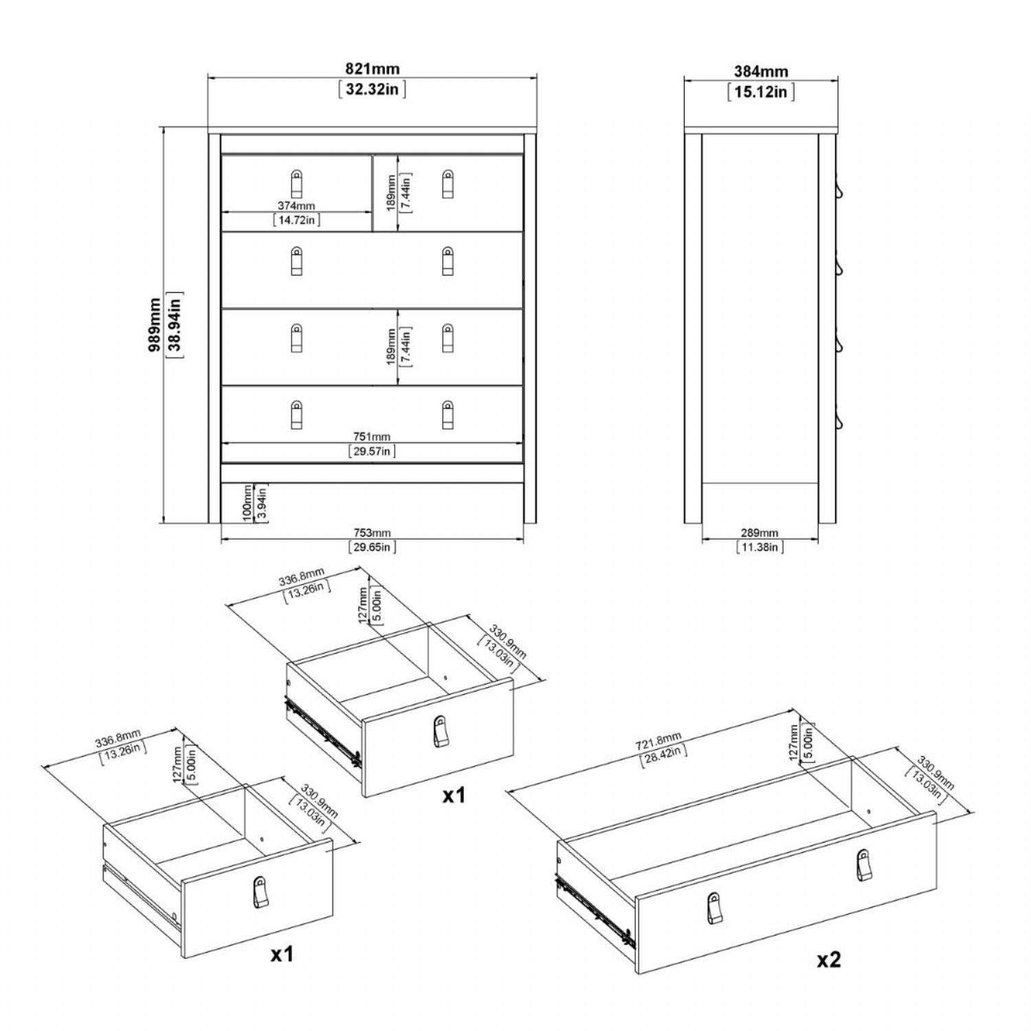 White 5 Drawer Chest With Round Metal Knobs