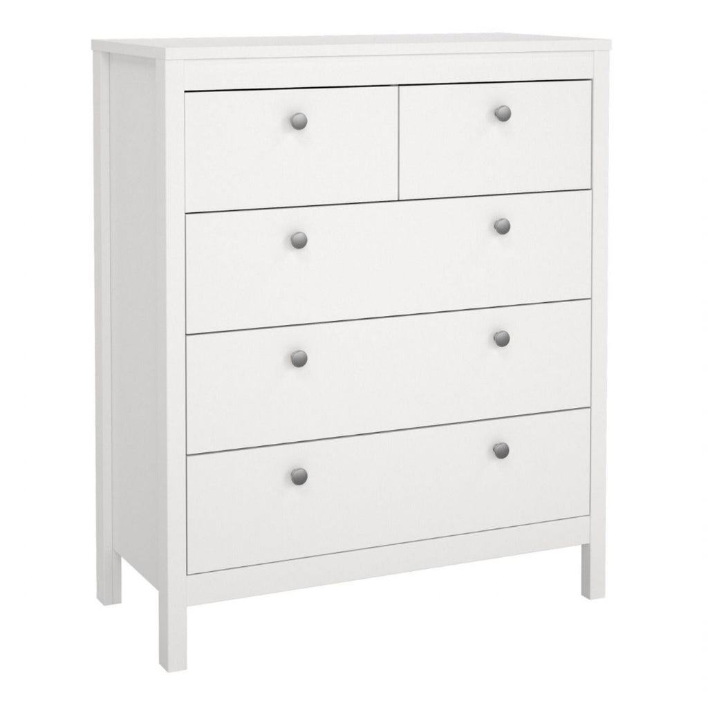 White 5 Drawer Chest With Round Metal Knobs