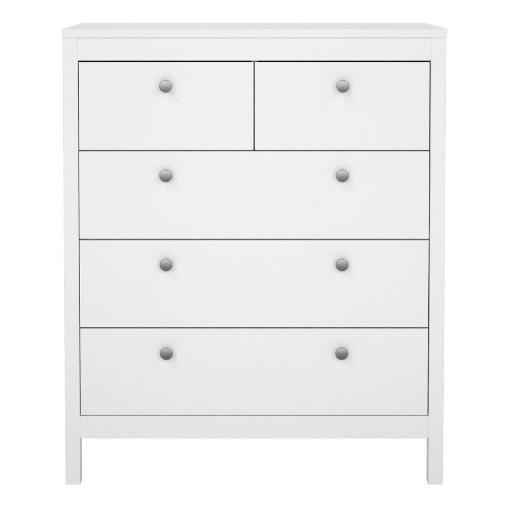 White 5 Drawer Chest With Round Metal Knobs