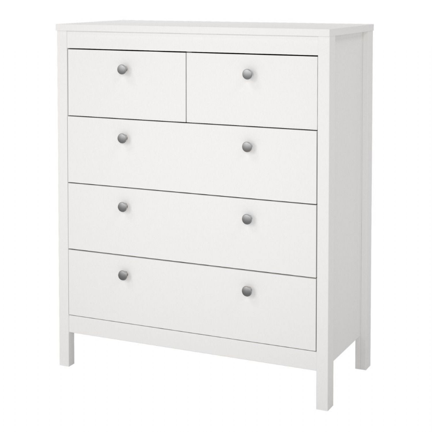 White 5 Drawer Chest With Round Metal Knobs