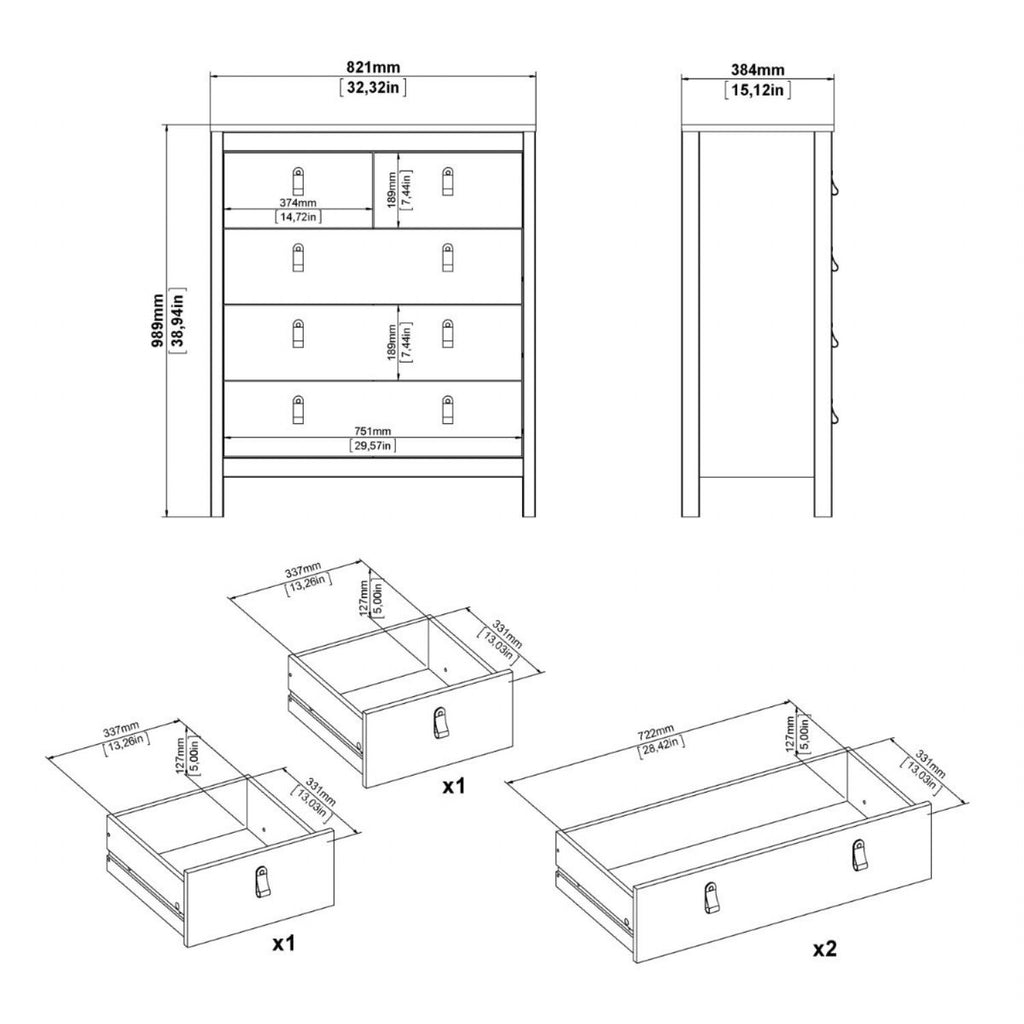 Madrid Chest 3+2 Drawers in Jackson Hickory Oak