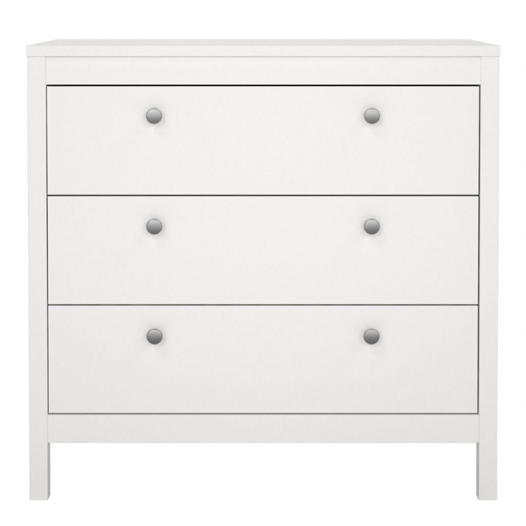 Modern Wide White 3 Drawer Chest