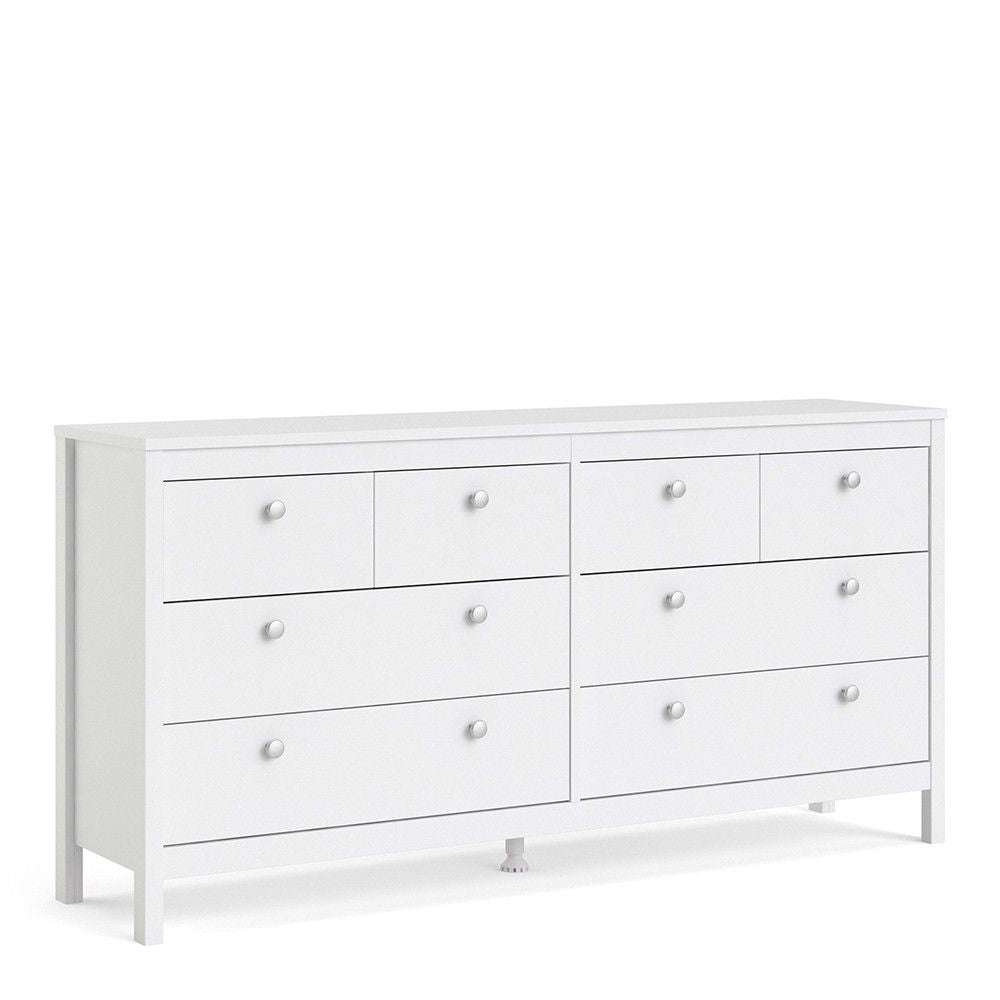Wide White 8 Drawer Double Dresser With Metal Knobs 79.7x159.4x38.4cm