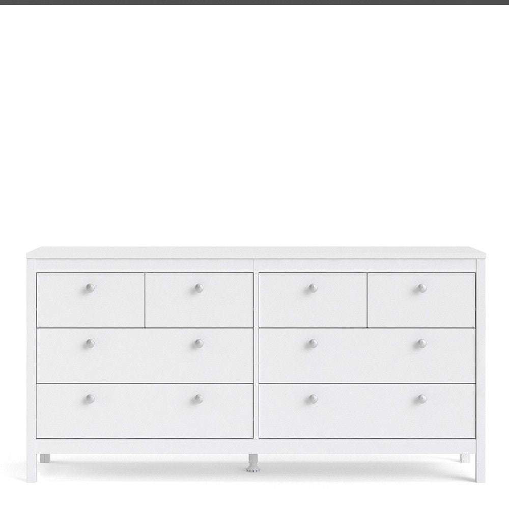 Wide White 8 Drawer Double Dresser With Metal Knobs 79.7x159.4x38.4cm