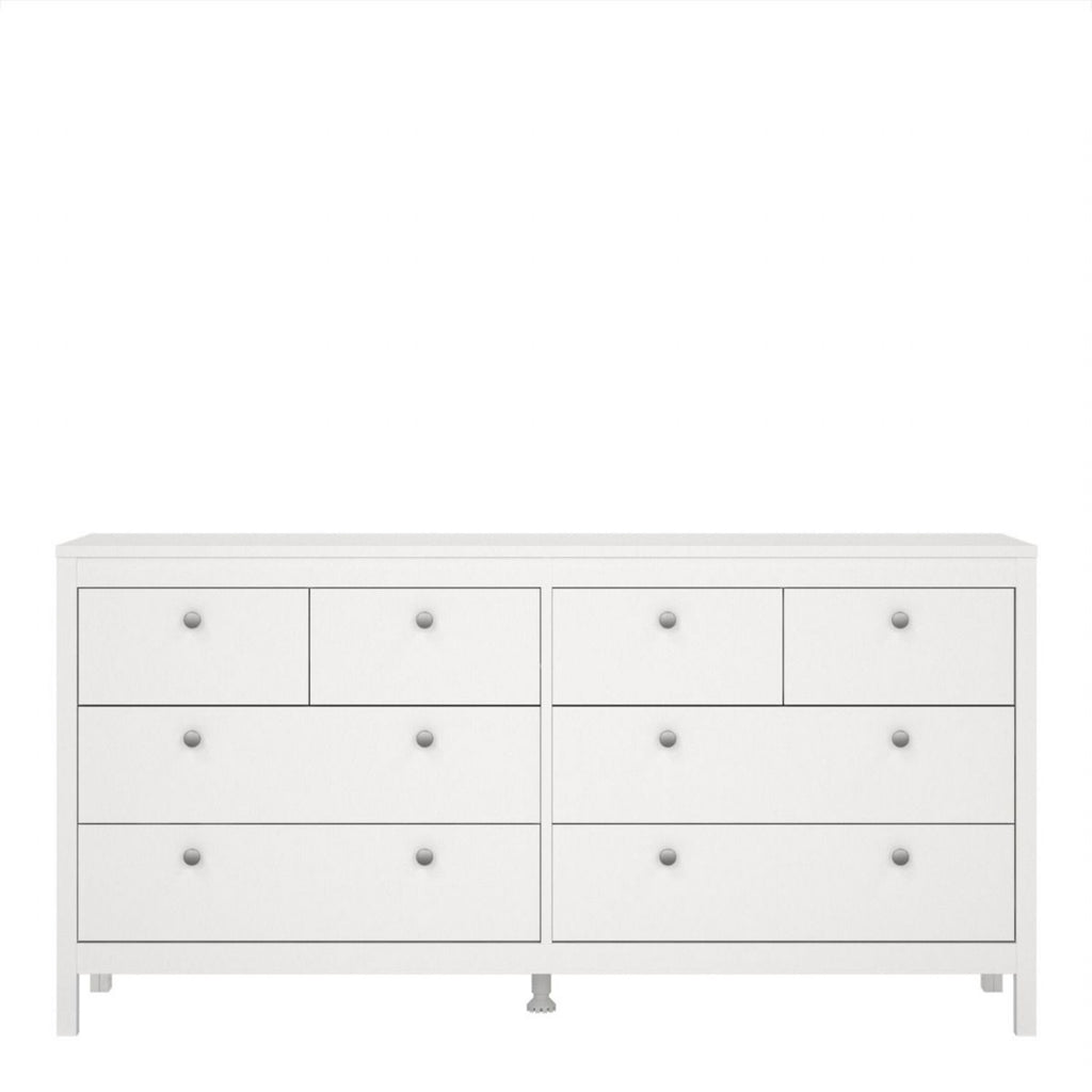 Wide White 8 Drawer Double Dresser With Metal Knobs 79.7x159.4x38.4cm