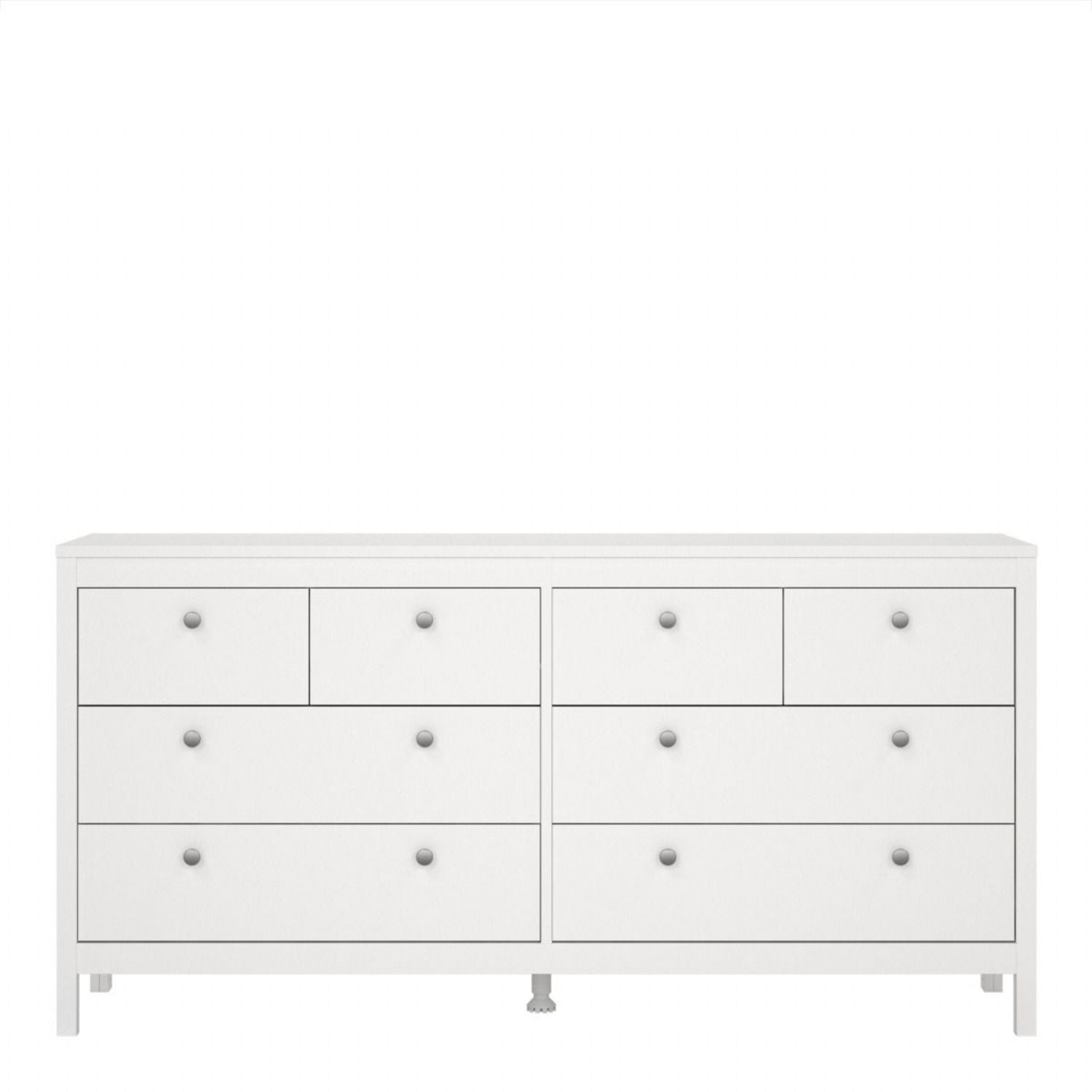 Wide White 8 Drawer Double Dresser With Metal Knobs 79.7x159.4x38.4cm