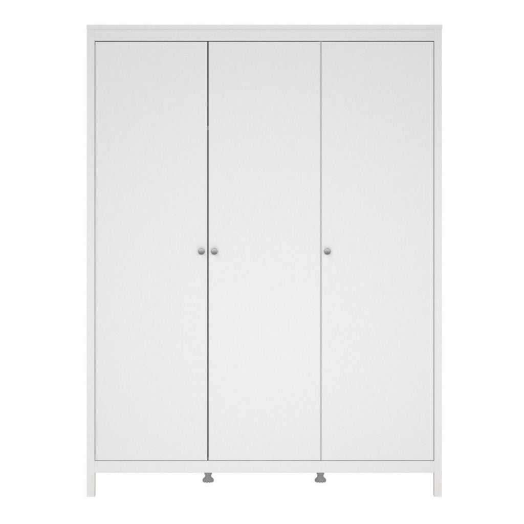Large White 3 Door Triple Wardrobe 200cm Tall x 150cm Wide
