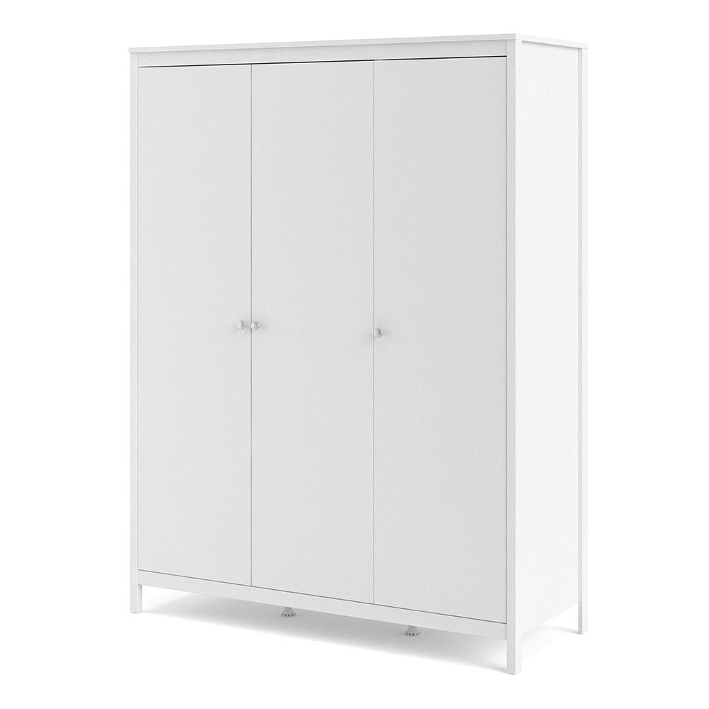 Large White 3 Door Triple Wardrobe 200cm Tall x 150cm Wide