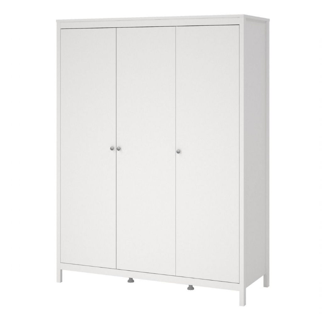 Large White 3 Door Triple Wardrobe 200cm Tall x 150cm Wide