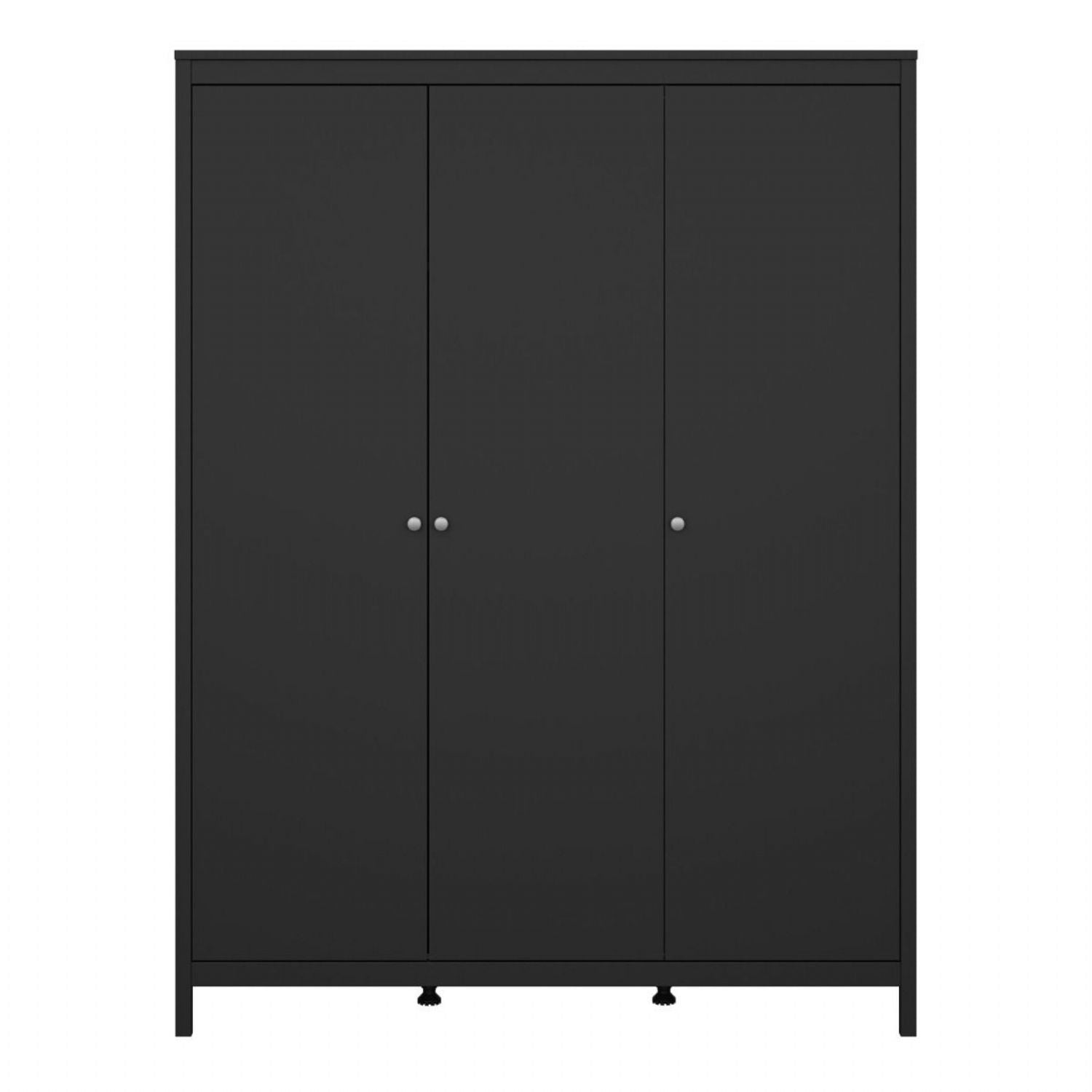 Matt Black 3 Door Triple Wardrobe with 5 Shelves