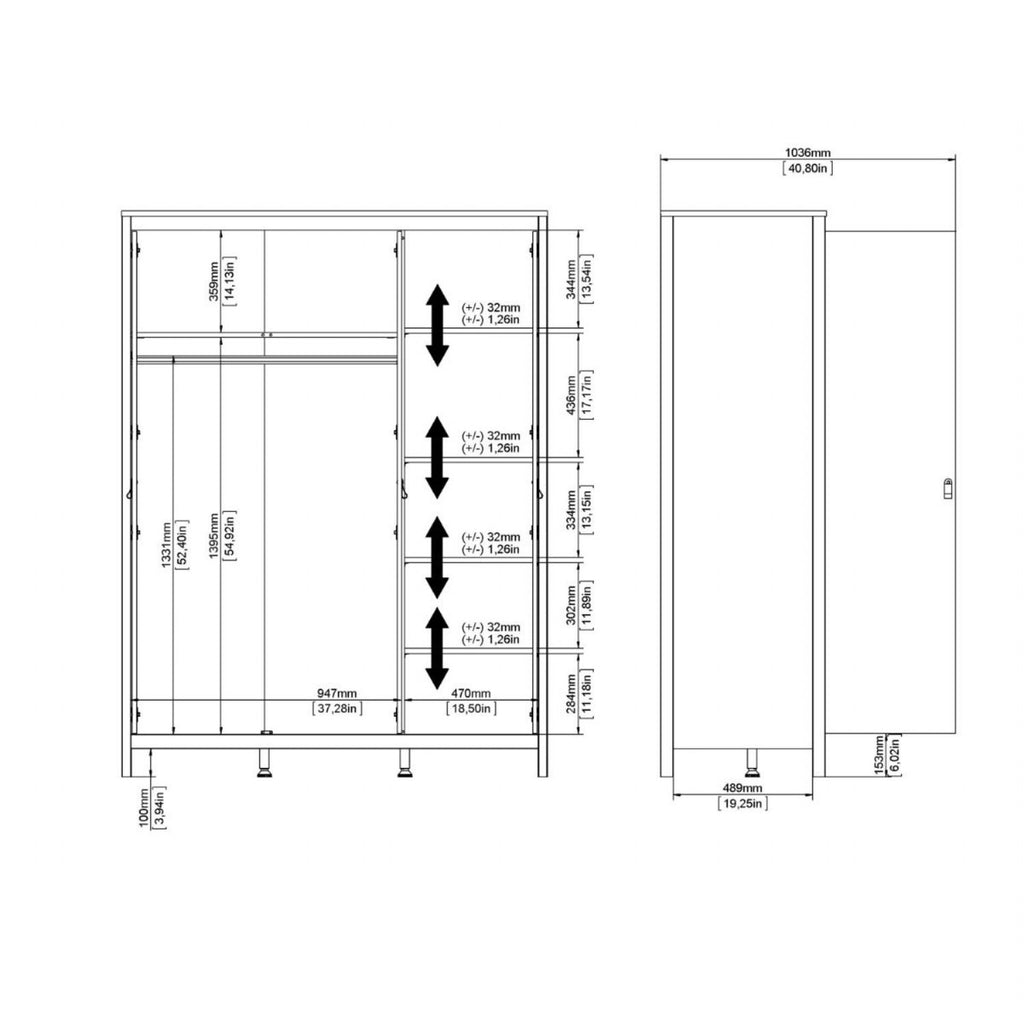 Madrid Wardrobe 3 Doors in Jackson Hickory Oak