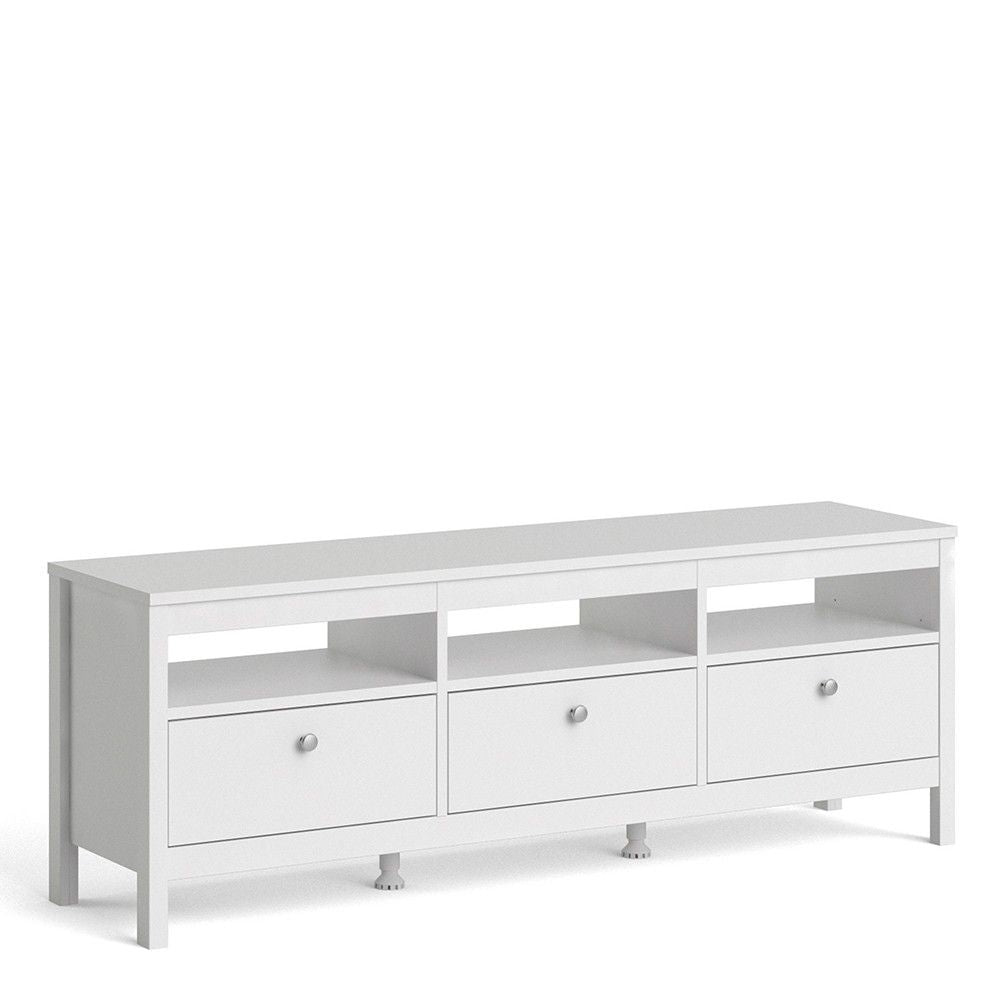 Large White Wooden TV Media Unit with 3 Drawers