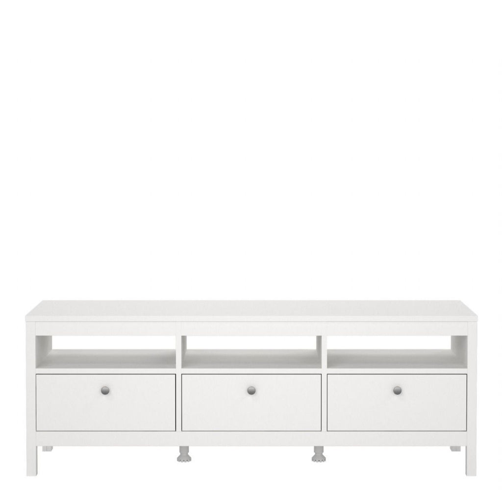Large White Wooden TV Media Unit with 3 Drawers