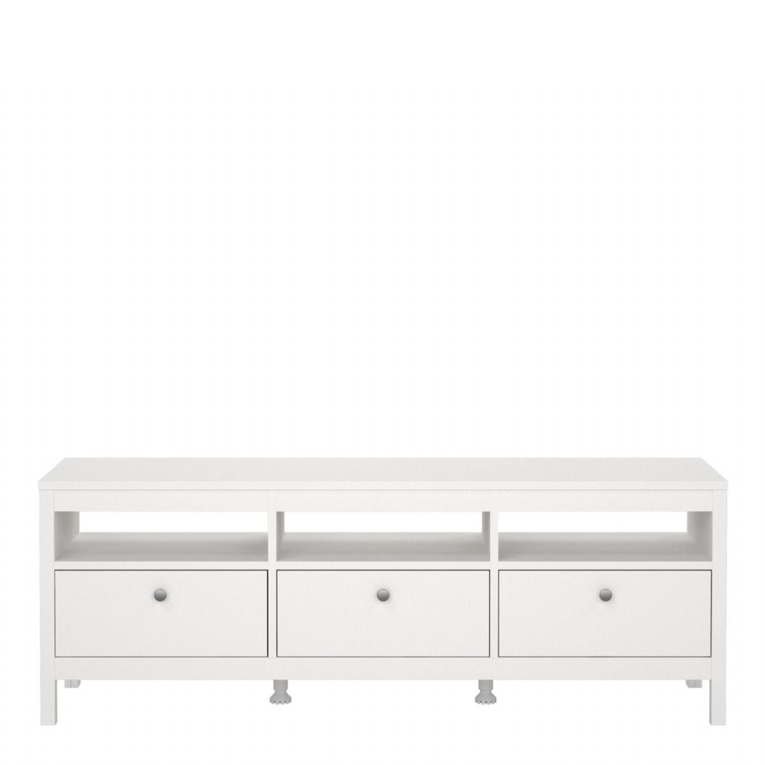 Large White Wooden TV Media Unit with 3 Drawers