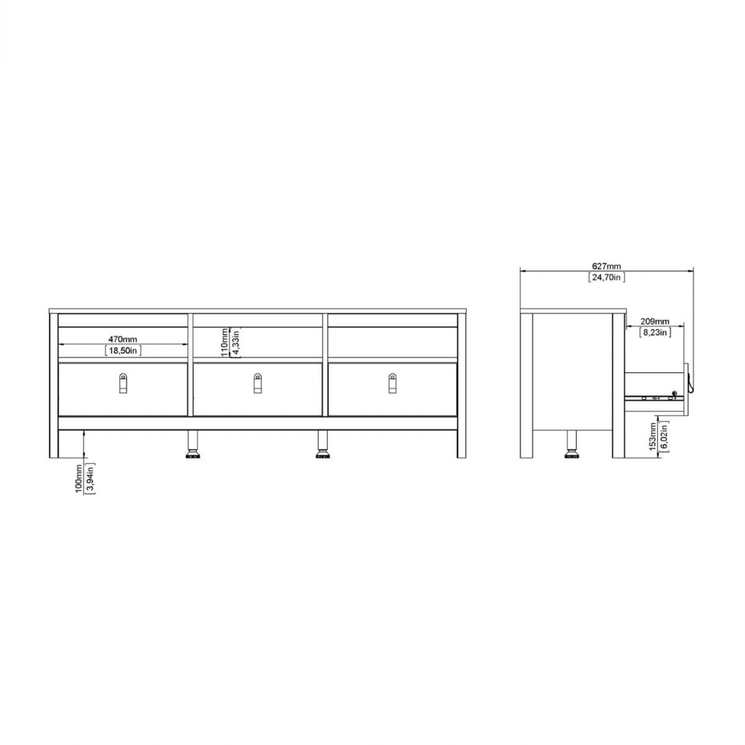Matt Black 3 Drawer TV Unit