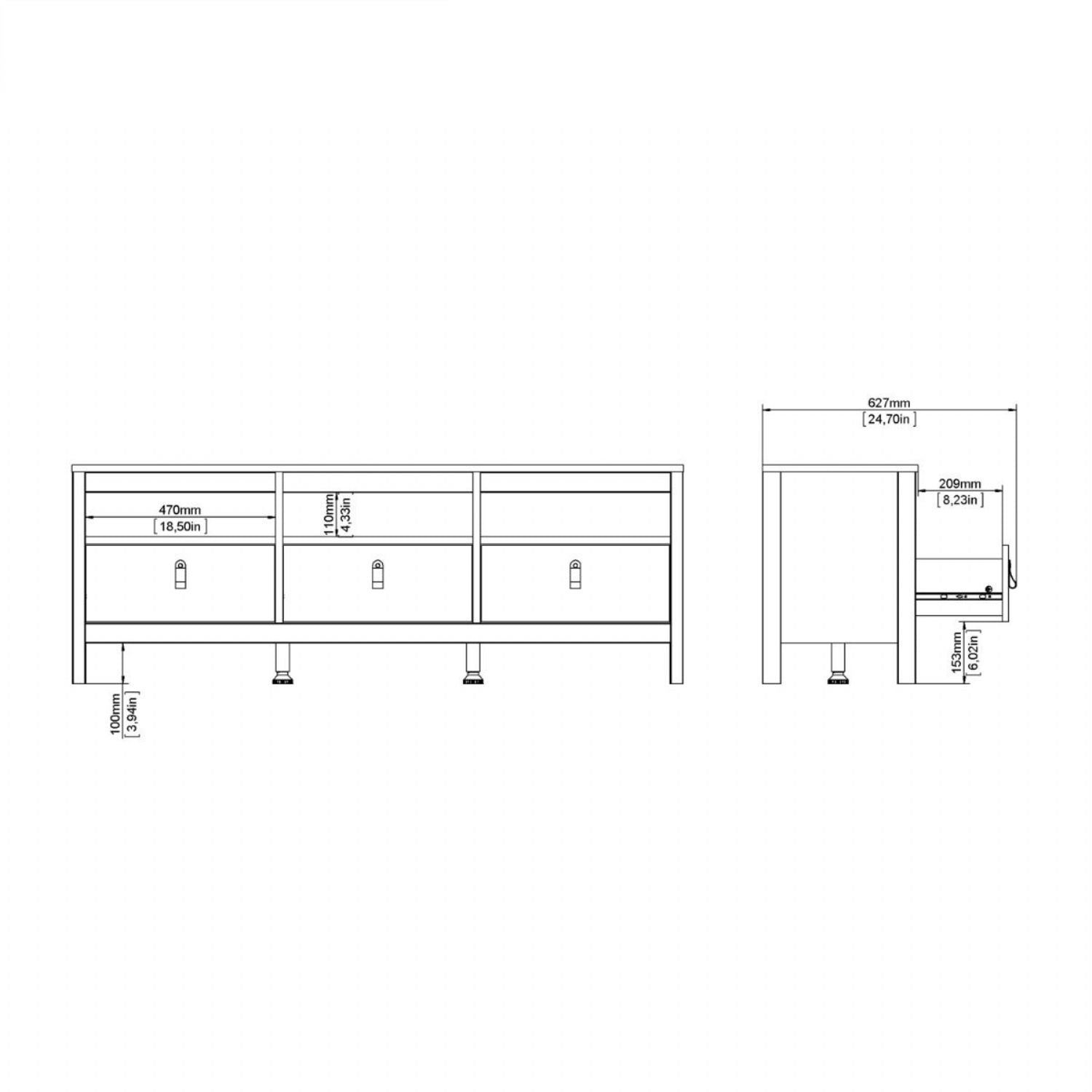 Madrid TV Unit 3 Drawers in Jackson Hickory Oak