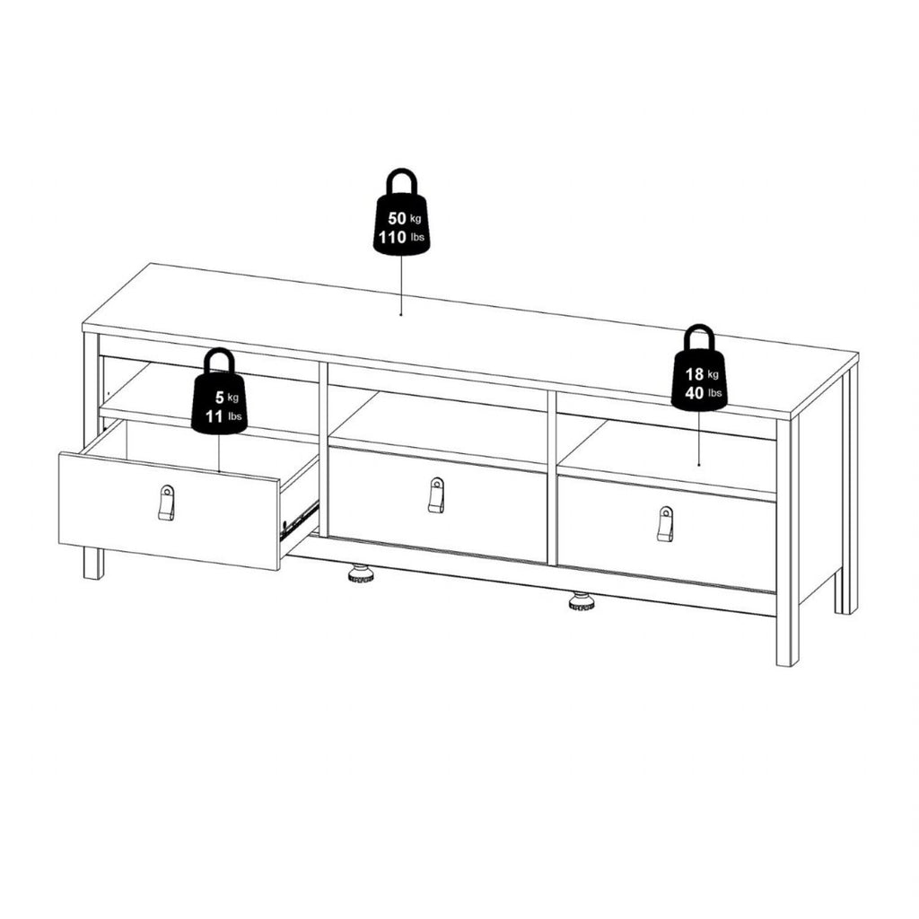 Madrid TV Unit 3 Drawers in Jackson Hickory Oak