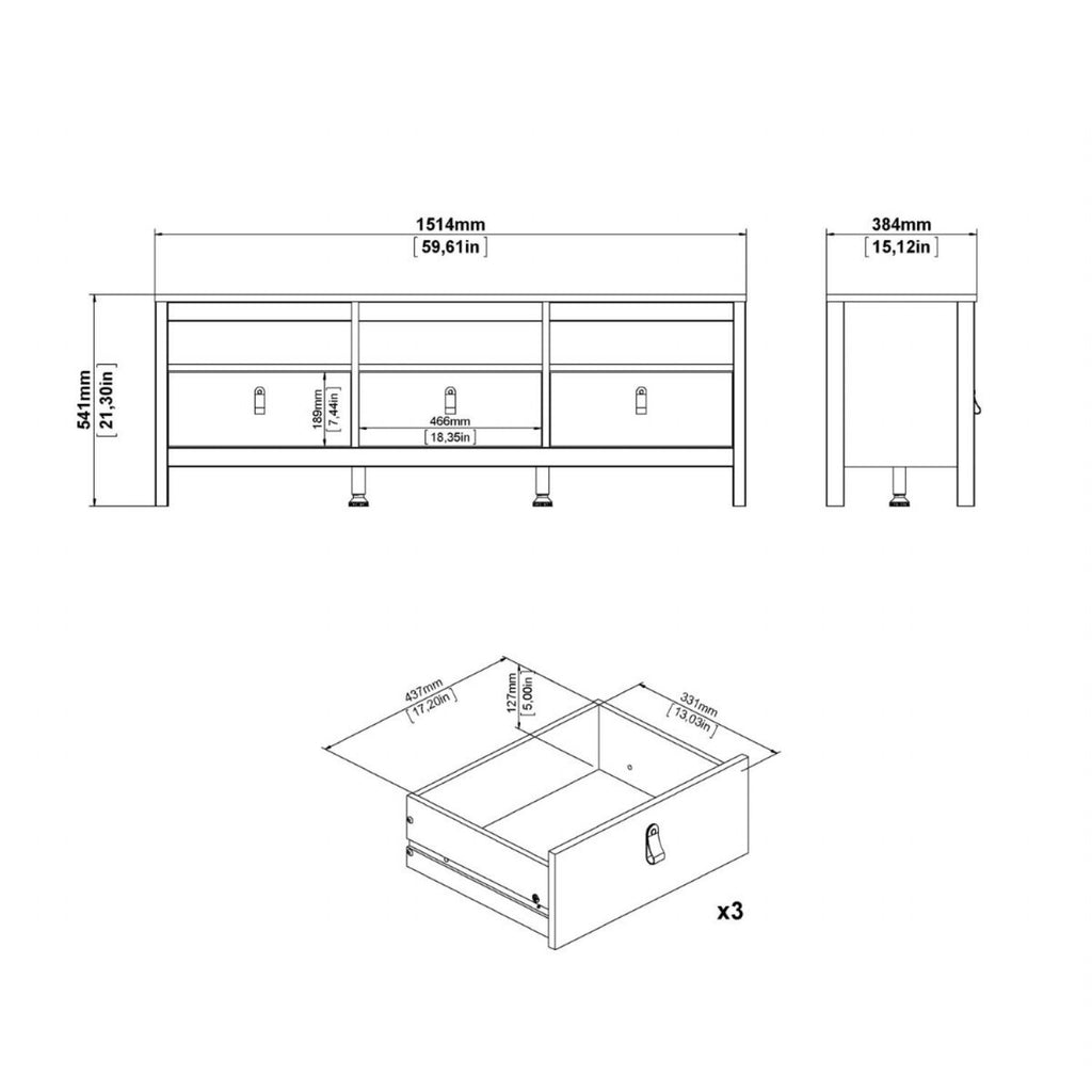 Madrid TV Unit 3 Drawers in Cashmere