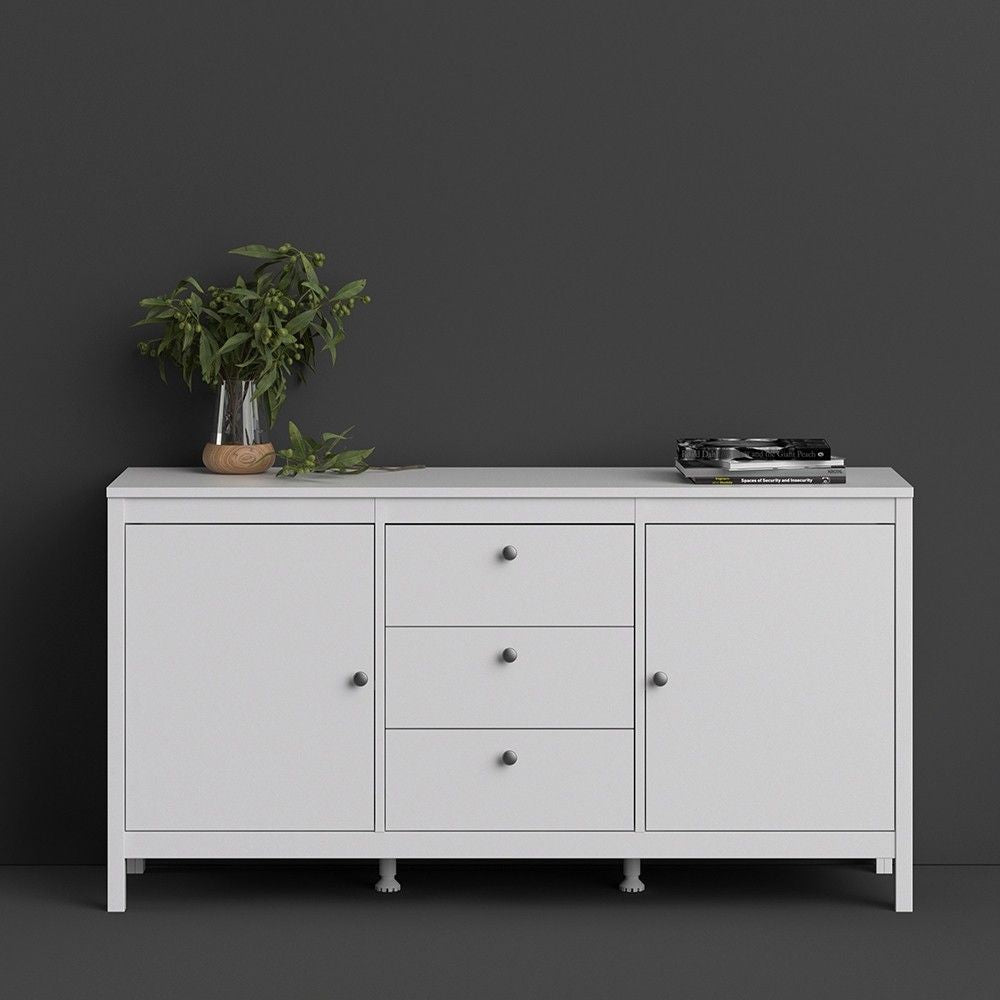 Modern Wide White 2 Door 3 Drawer Sideboard