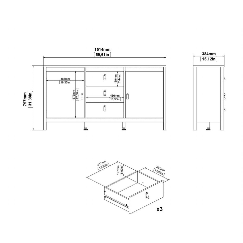 Madrid Sideboard 2 Doors + 3 Drawers in Cashmere