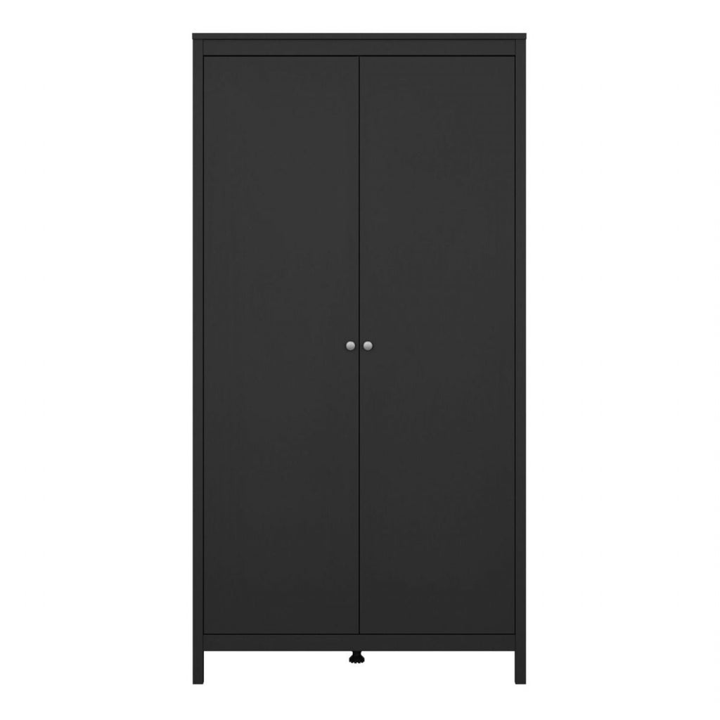 Traditional Matt Black 2 Door Wardrobe With Metal Round Handles