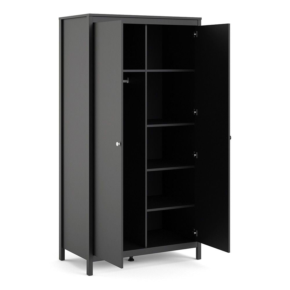 Traditional Matt Black 2 Door Wardrobe With Metal Round Handles