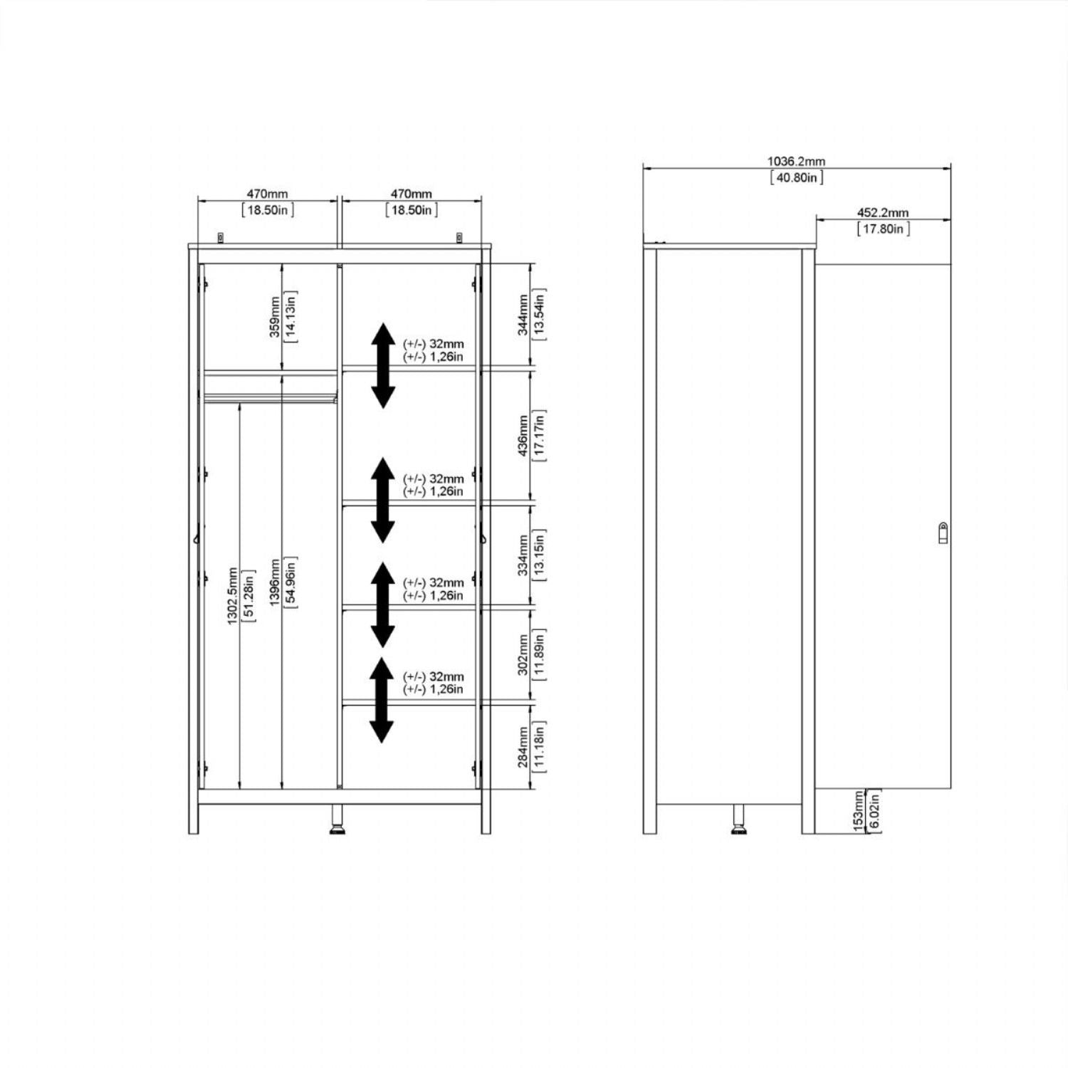 Madrid Wardrobe 2 Doors in Jackson Hickory Oak