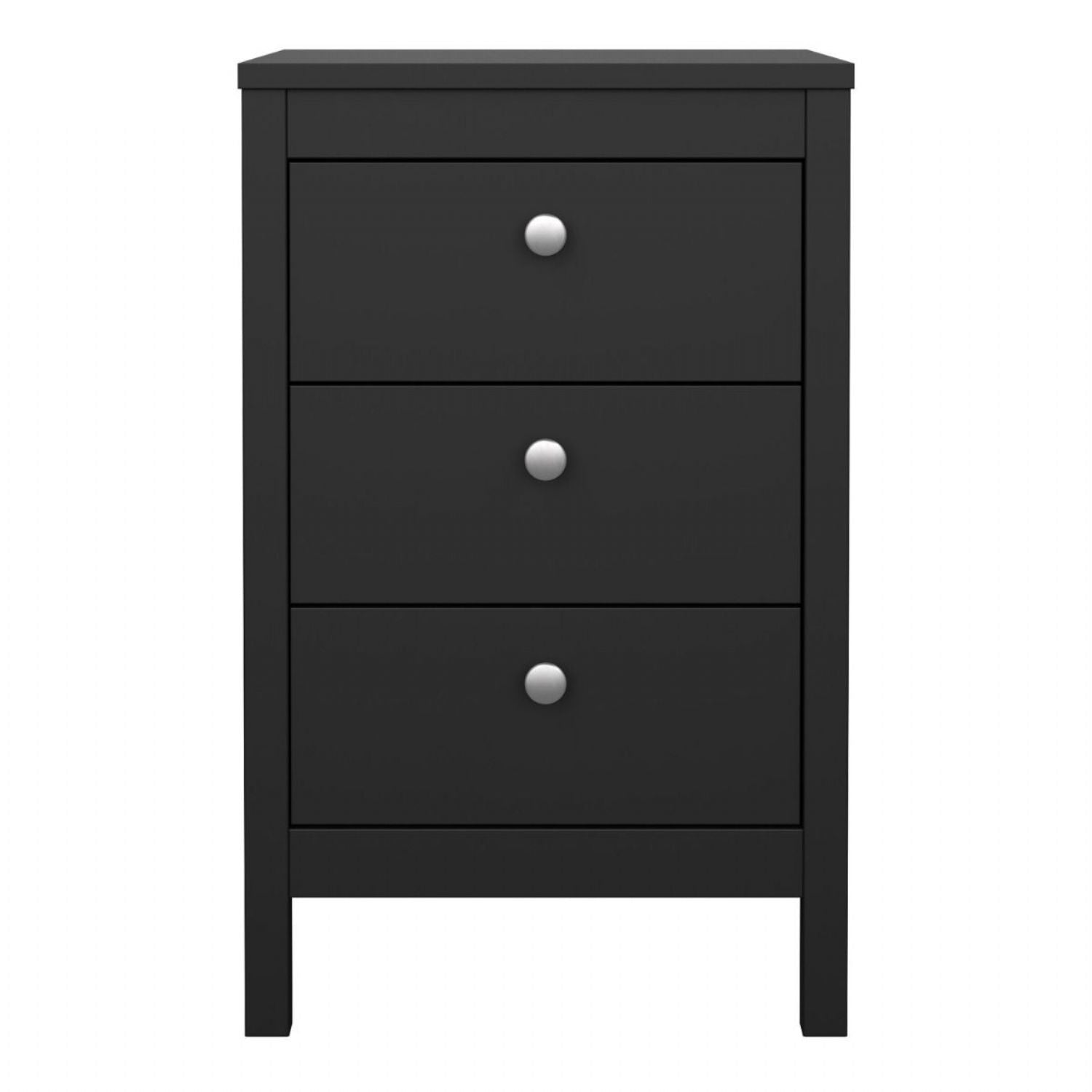 Madrid Bedside Table 3 Drawers in Matt Black
