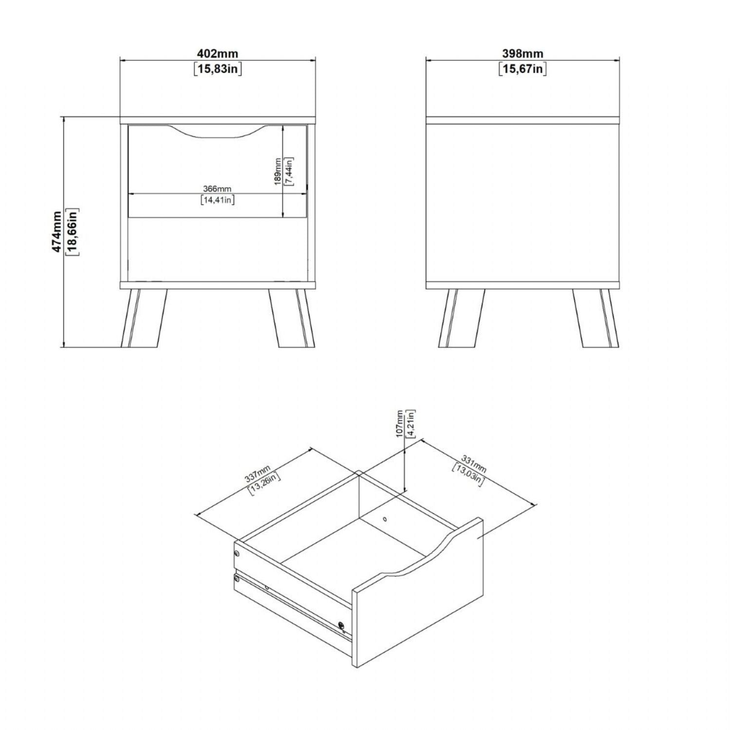 Ikast Nightstand 1 Drawer in Jackson Hickory and White