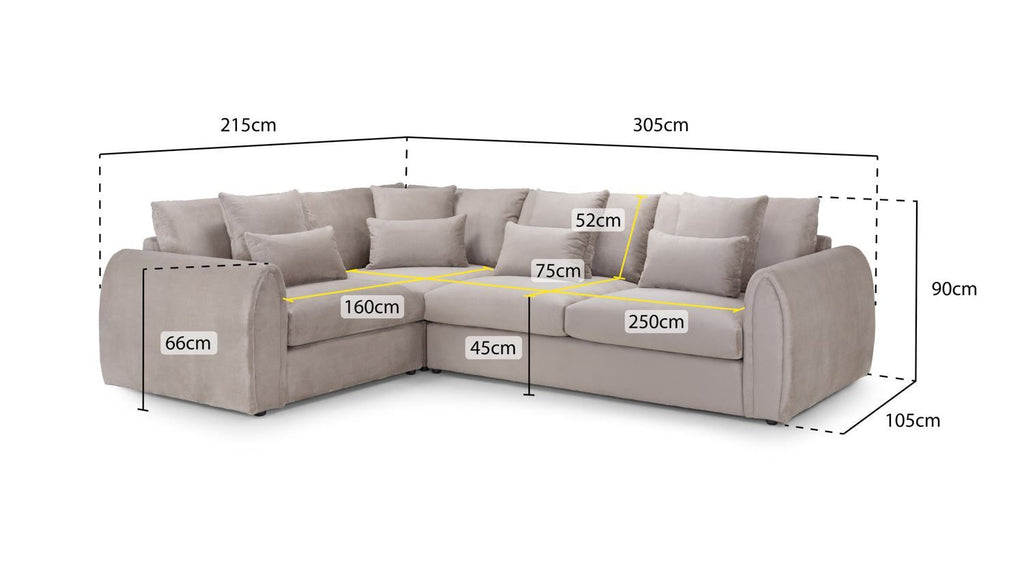 Mocha Velvet Large Corner Sofa Left Hand Facing