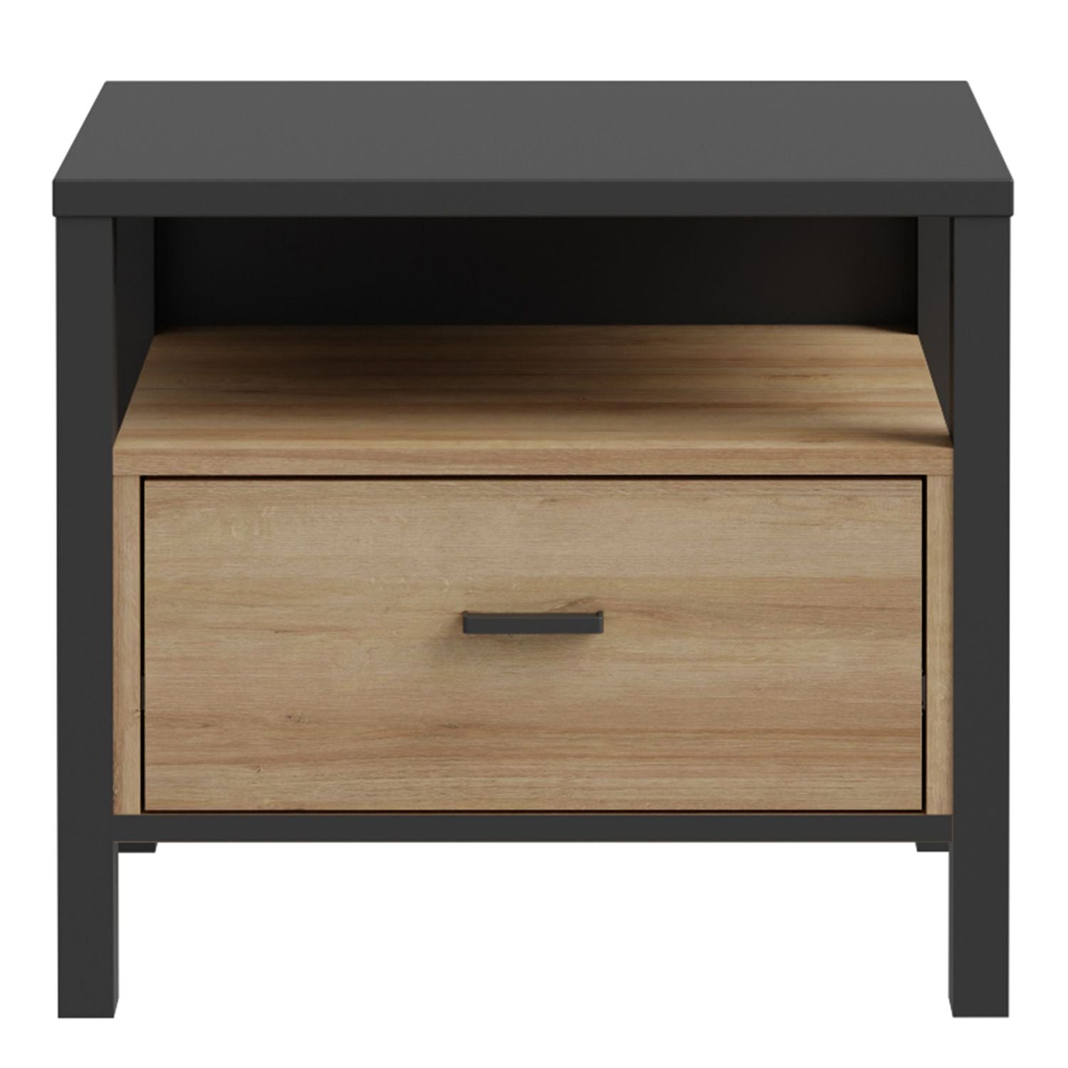 High Rock Bedside in Matt Black Riviera Oak