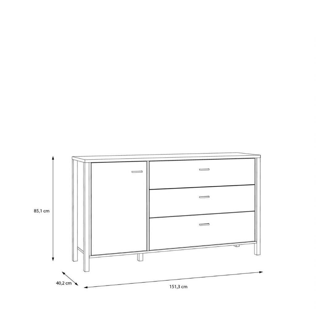 High Rock 1 Door 3 Drawer Sideboard in Matt Black Riviera Oak