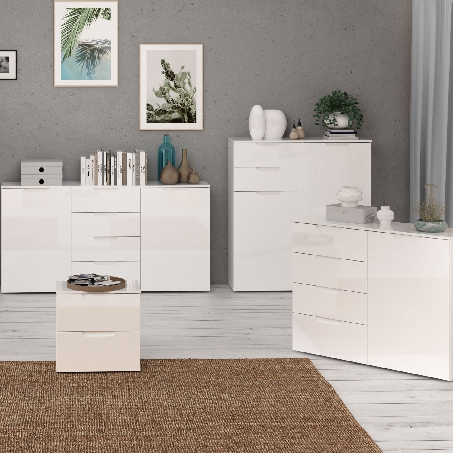 Bedside in White White High Gloss