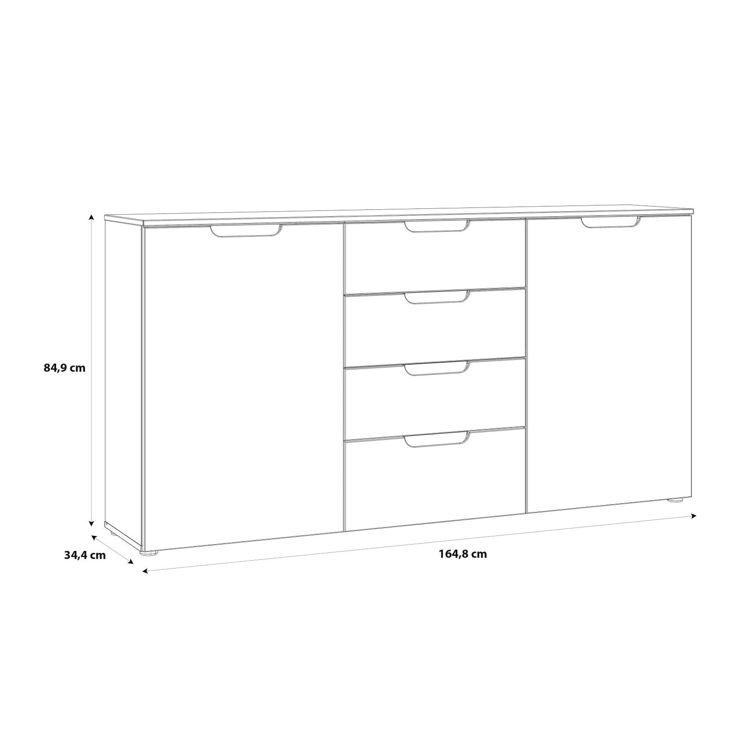 Wide Chest of 4 Drawers and 2 Doors in White White High Gloss