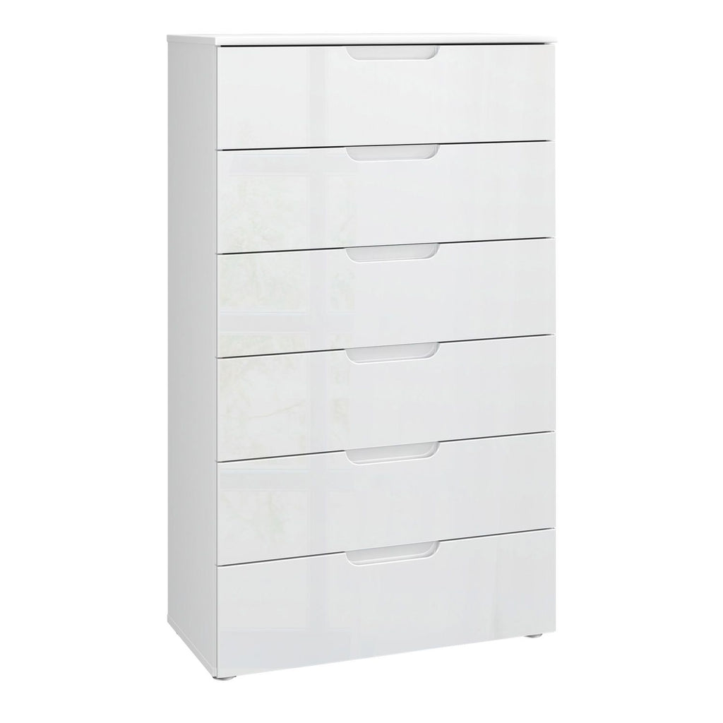 Chest of 6 Drawers in White White High Gloss