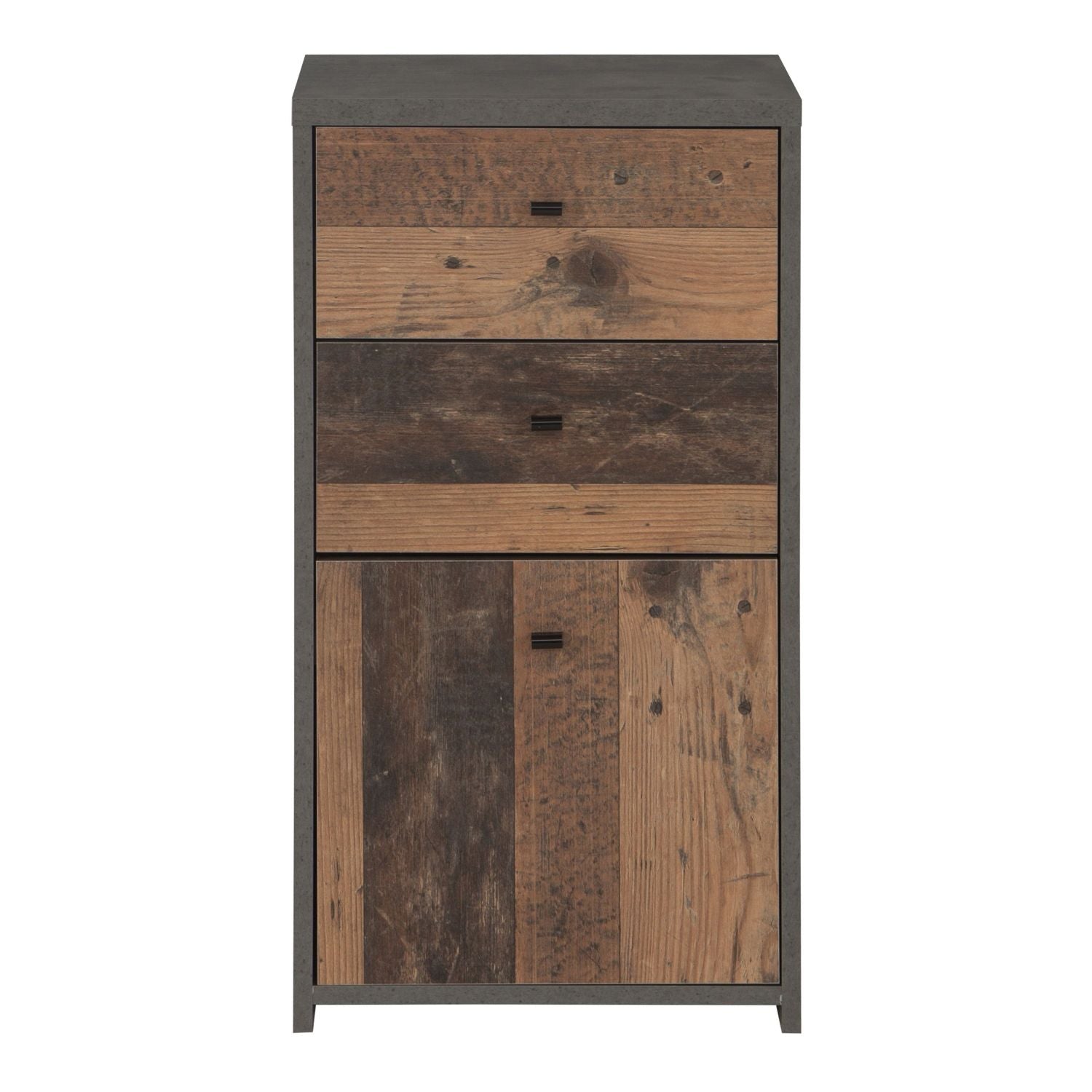 Best Chest Storage Cabinet 2 Drawers 1 Door in Concrete Optic Dark Grey Old Wood Vintage