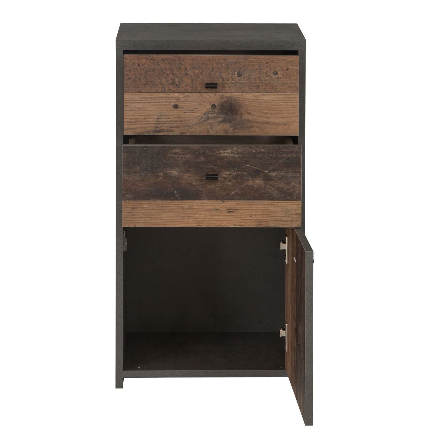 Best Chest Storage Cabinet 2 Drawers 1 Door in Concrete Optic Dark Grey Old Wood Vintage