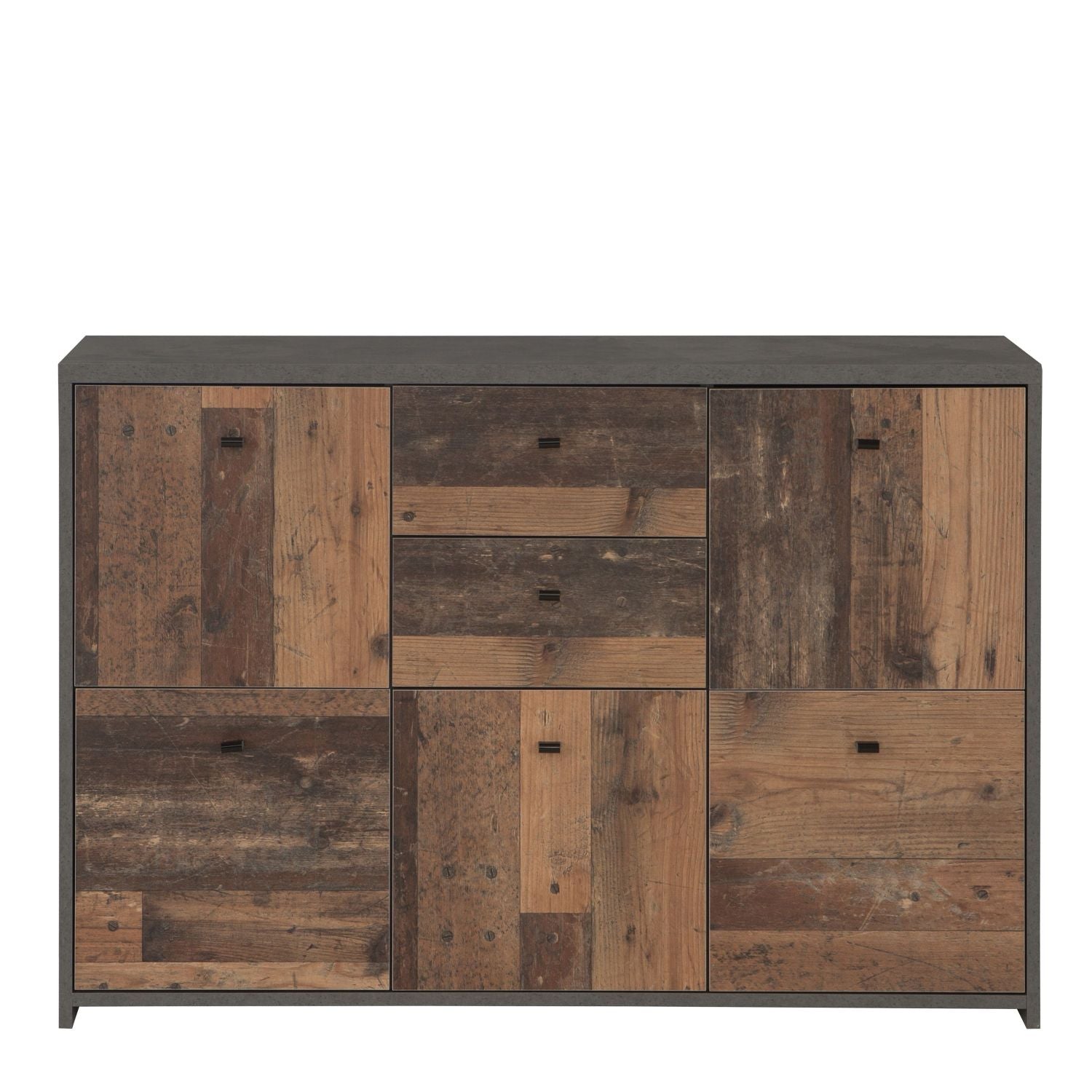 Best Chest Storage Cabinet with 2 Drawers and 5 Doors in Concrete Optic Dark Grey Old Wood Vintage