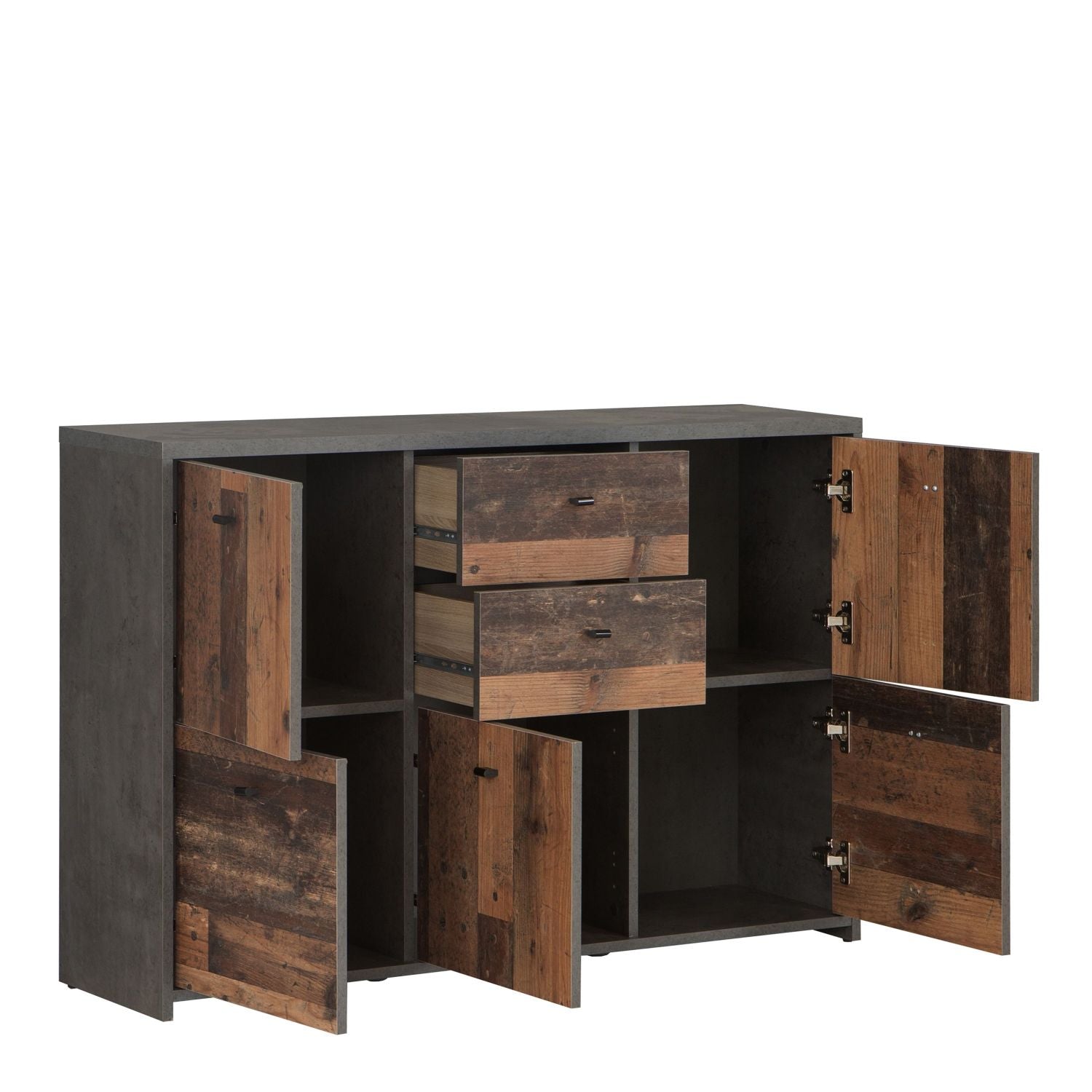 Best Chest Storage Cabinet with 2 Drawers and 5 Doors in Concrete Optic Dark Grey Old Wood Vintage