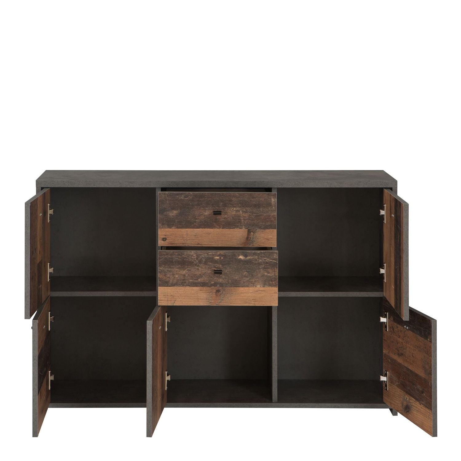 Best Chest Storage Cabinet with 2 Drawers and 5 Doors in Concrete Optic Dark Grey Old Wood Vintage