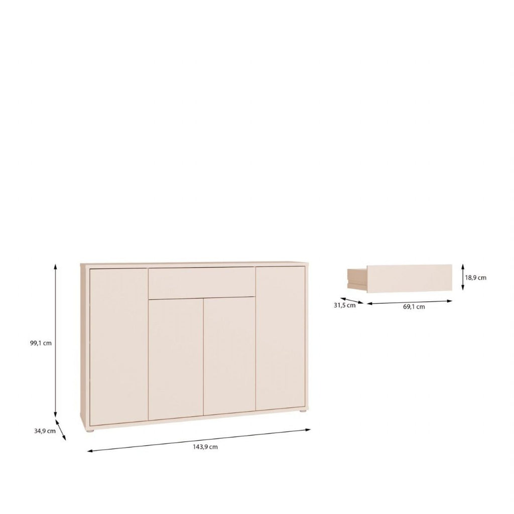 Alice Springs Sideboard with 4 Doors PushtoOpen & 1 Centralised Drawer PushtoOpen in Sand
