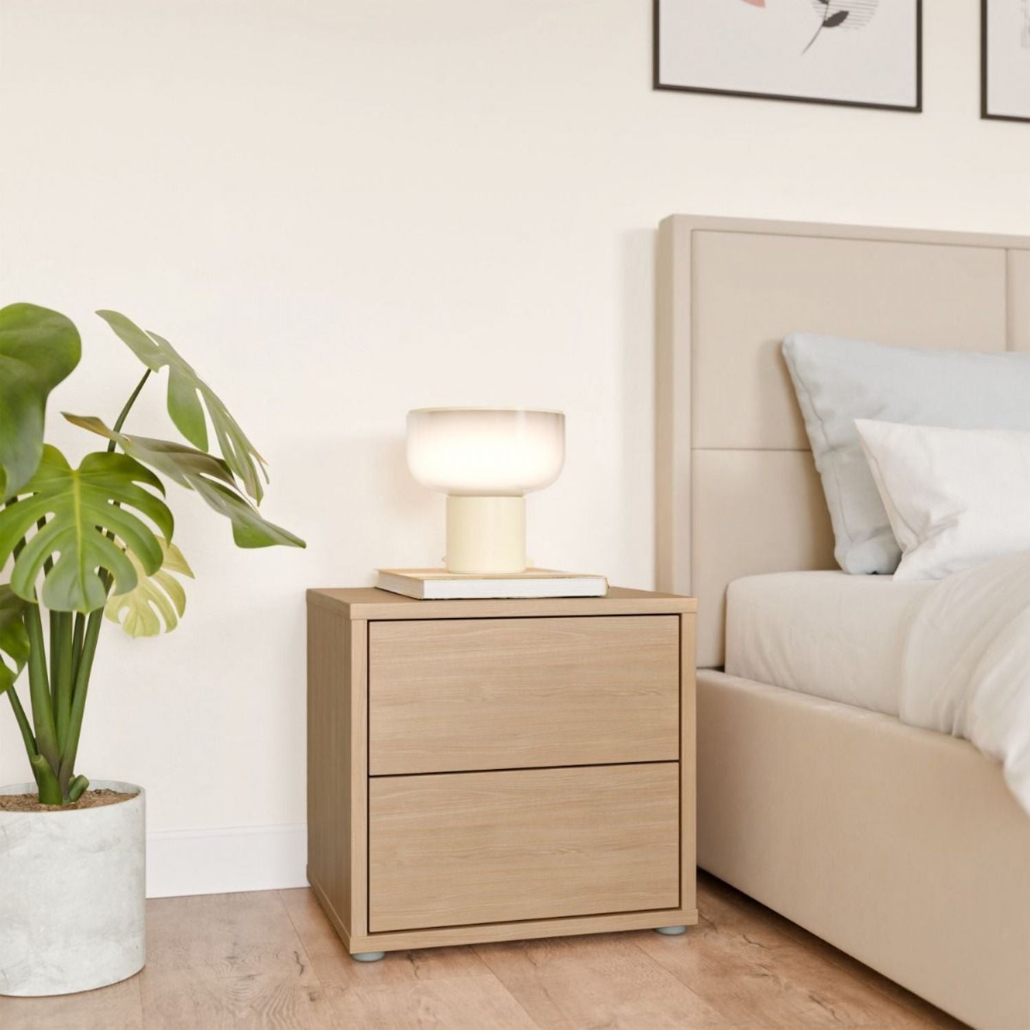 Alice Springs Low Bedside Cabinet with 2 Drawers PushtoOpen in Elegancia Oak