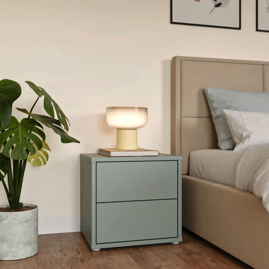 Alice Springs Low Bedside Cabinet with 2 Drawers PushtoOpen in Sage Green