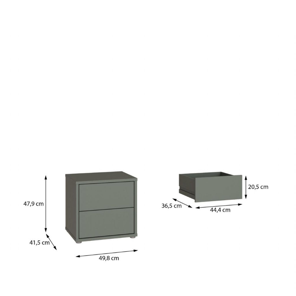 Alice Springs Low Bedside Cabinet with 2 Drawers PushtoOpen in Sage Green