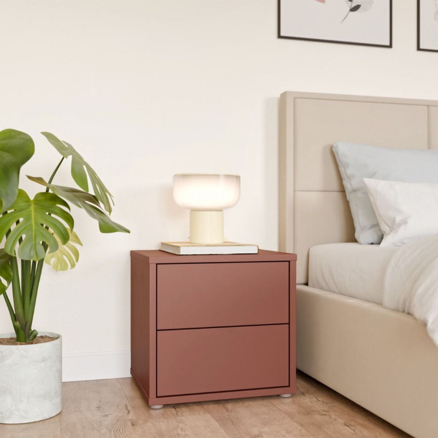 Alice Springs Low Bedside Cabinet with 2 Drawers PushtoOpen in Terracotta