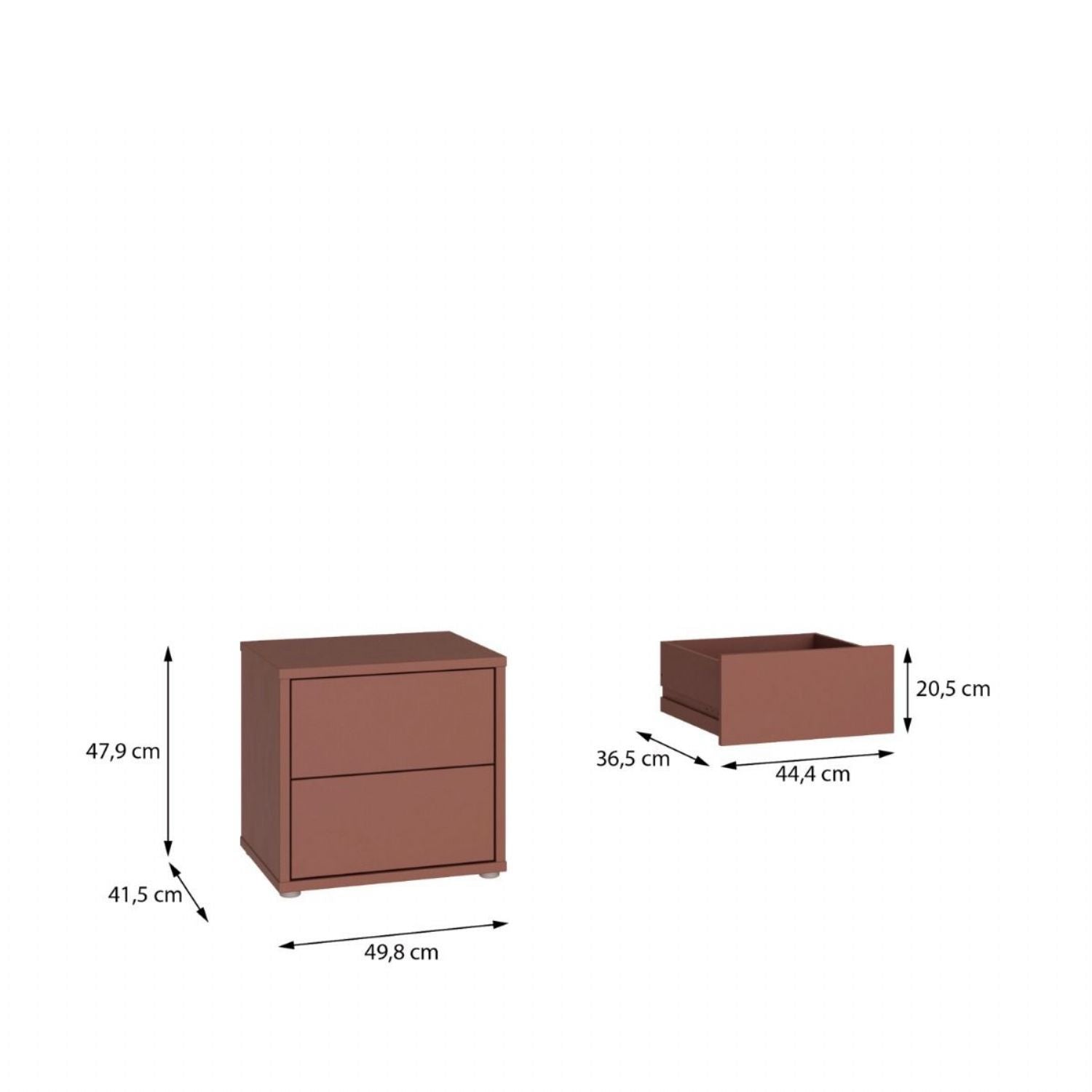 Alice Springs Low Bedside Cabinet with 2 Drawers PushtoOpen in Terracotta